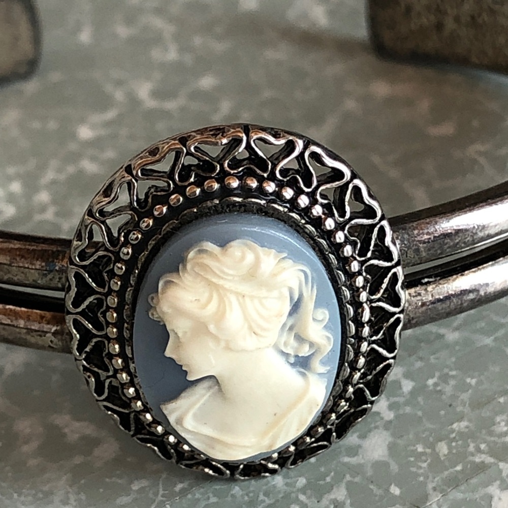 Silver tone Cameo Cuff Bracelet